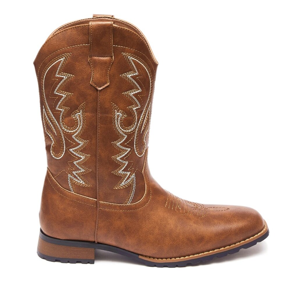 Brown Men's Cowboy Western Embroidered Square Toe Boots - Picture 2 of 7